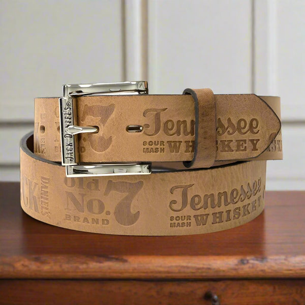 jack daniels contemporary embossed silver plated brown belt