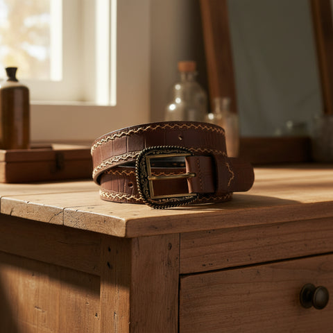 Western Gator Top Grain Brown Leather Belt