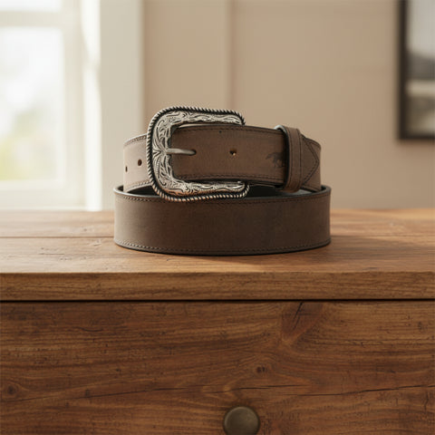 Two Tone Top Grain Black Leather Belt