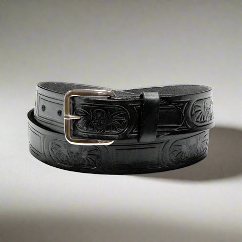 Skulls & Wings Black Leather Bikers Belt