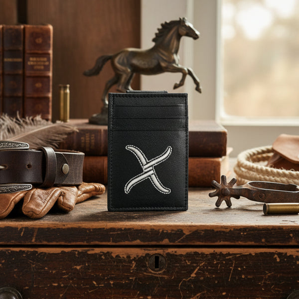 twisted x black embroidered leather money clip front pocket card wallet