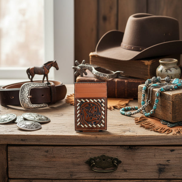 twisted x floral tooled leather money clip front pocket card wallet