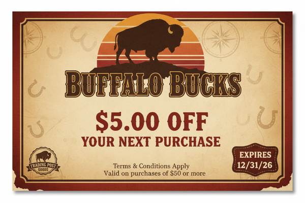 BUFFALO BUCKS $5.00 off your next purchase, terms & conditions apply, Valid on purchases of $50 or more, Expires 12/31/26