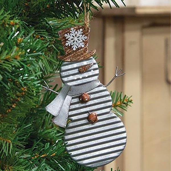 corrugated metal jingle bell snowman ornaments set of 3