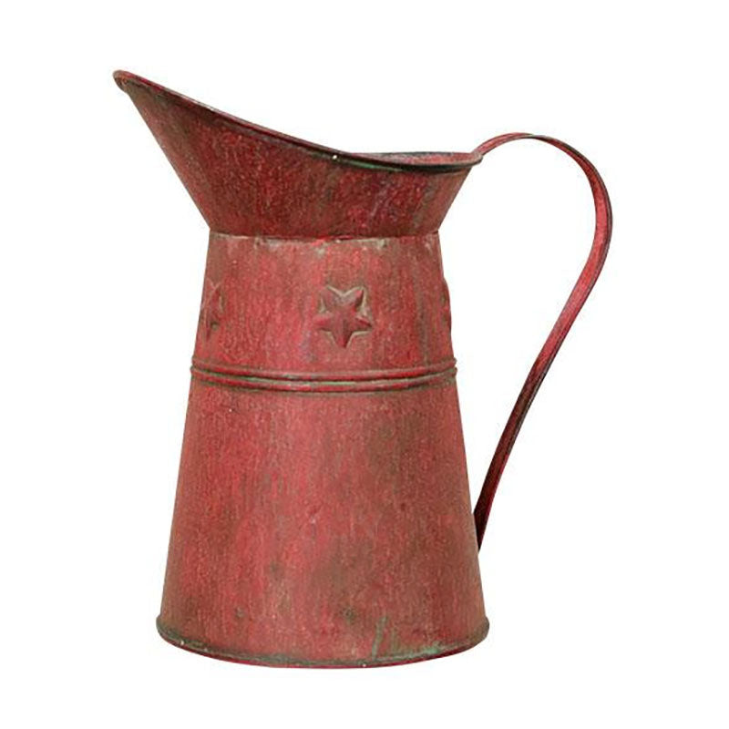 rustic red star metal pitcher vase