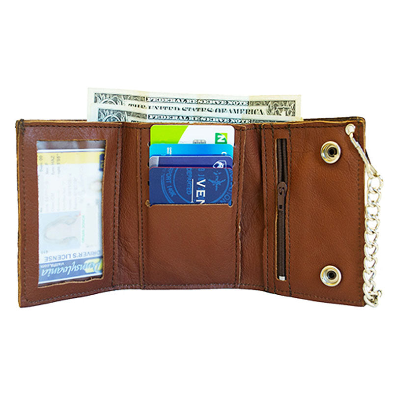 american flag brown leather chain wallet