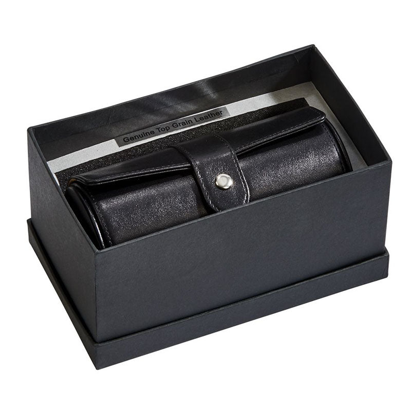 black leather round jewelry case