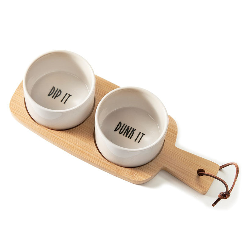 condiment bowls & wooden tray set