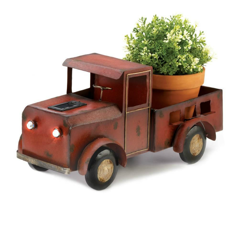 vintage red truck solar powered planter