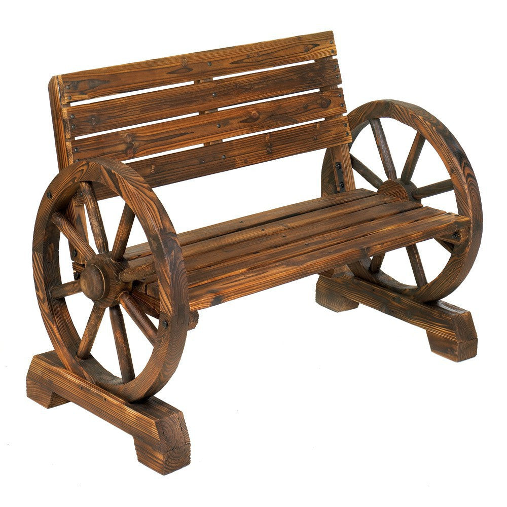 stagecoach style wagon wheel garden bench