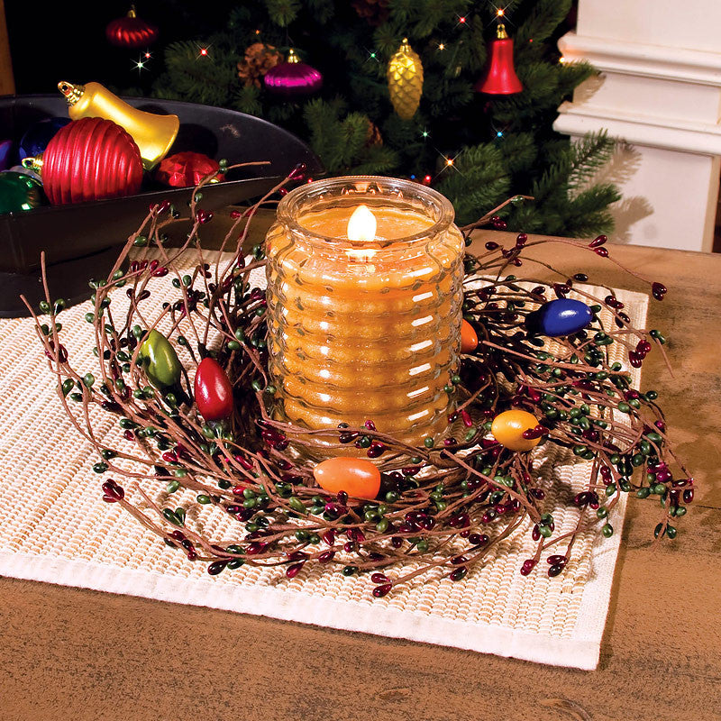 holiday christmas lights berry candle ring