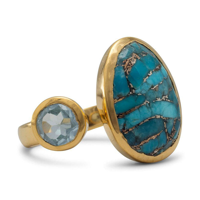 14k gold blue topaz and turquoise ring