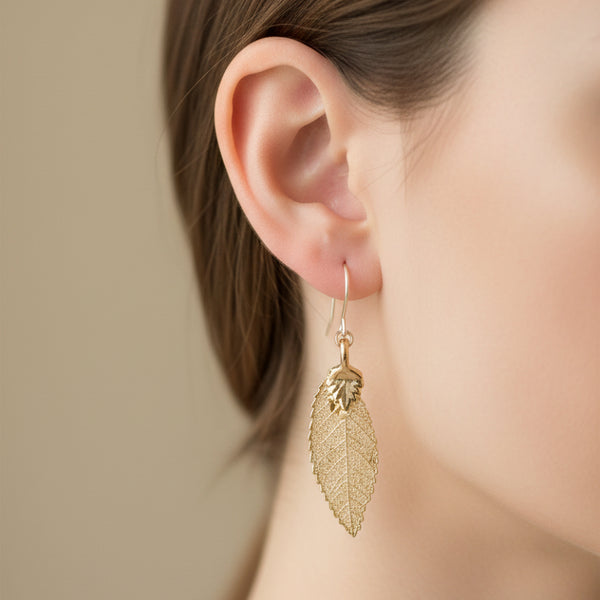 elm gold leaf earrings