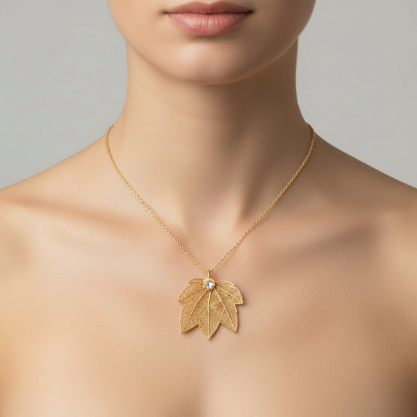 full moon maple gold leaf necklace