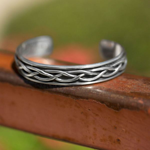 mens oxidized braided cuff bracelet