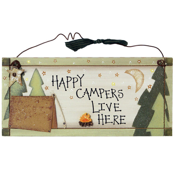 happy campers live here welcome sign