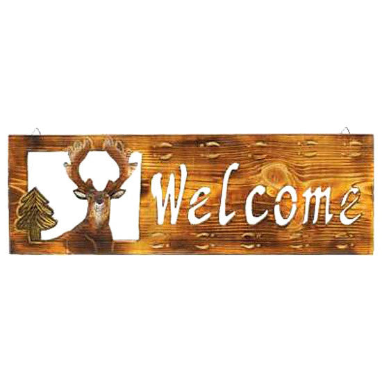 wooden whitetail deer welcome sign