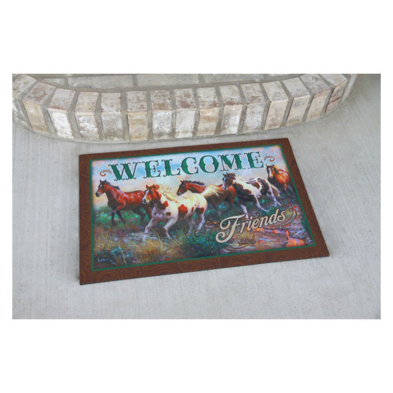 welcome friends horses door mat