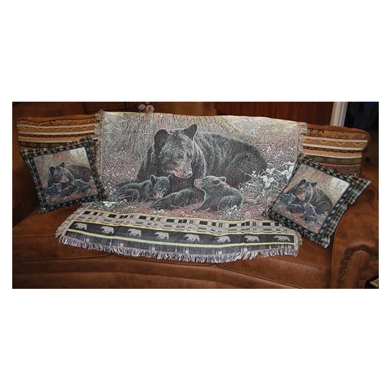 black bear family tapestry pillows