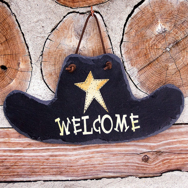 cowboy hat welcome slate sign
