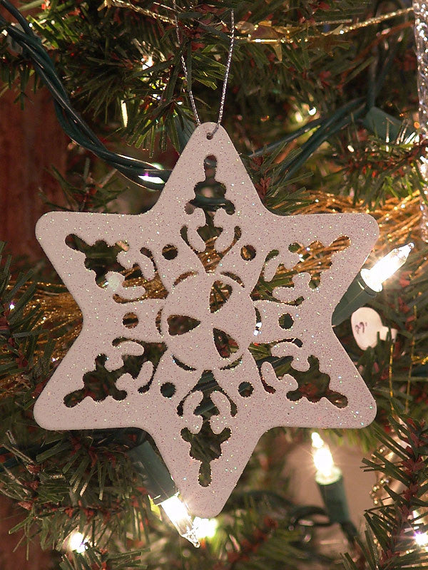 white glitter snowflakes christmas ornaments