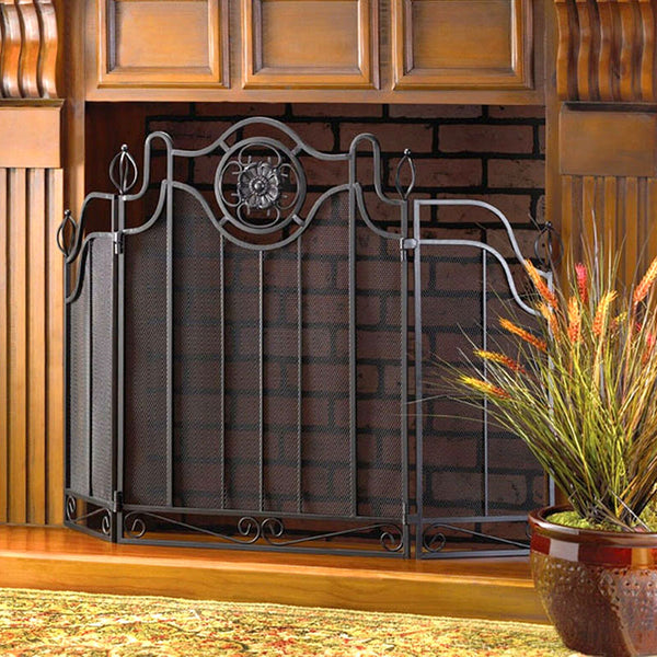 vintage cast iron medallion folding fireplace screen