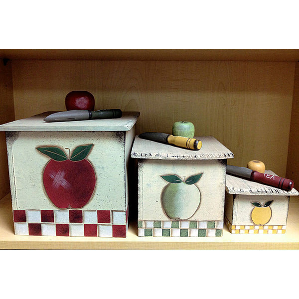 apple wood vintage canisters