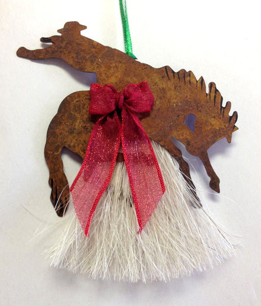 cowboy collectibles natural horse hair bucking rider christmas ornament