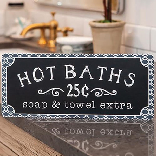 hot baths metal bathroom sign