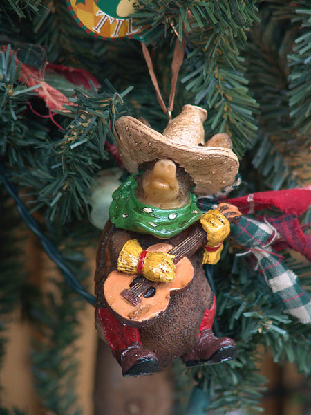 texas armadillo with guitar christmas ornament