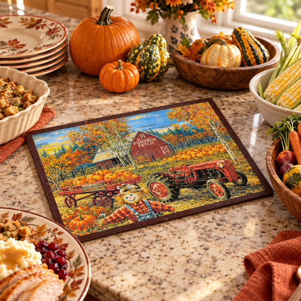 pumpkin patch autumn glass cutting board