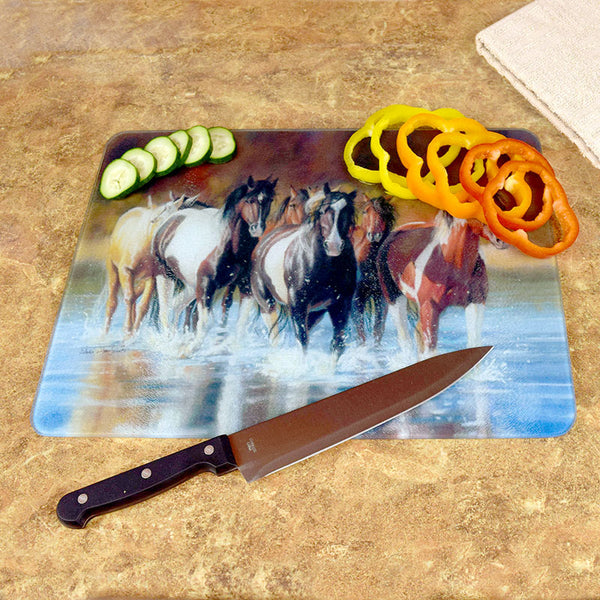 rush hour horses glass cutting board