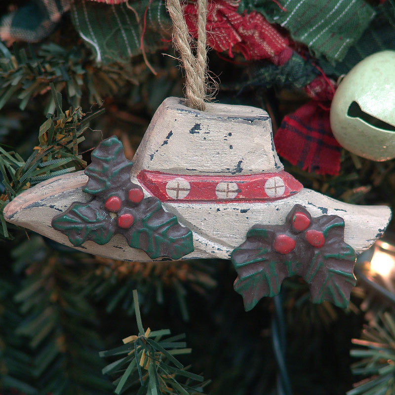 happy holly day cowboy hat christmas ornament