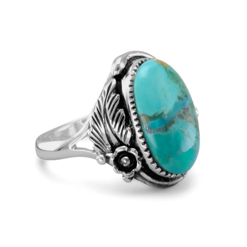 oval turquoise floral ring