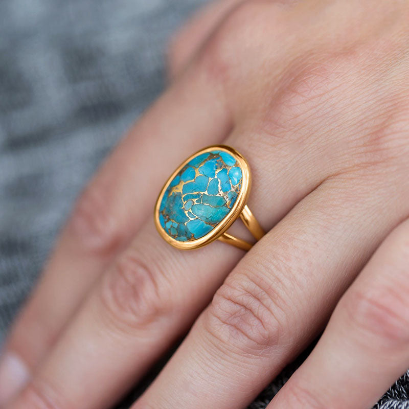 14K Gold Stabilized Turquoise Ring - Main Image