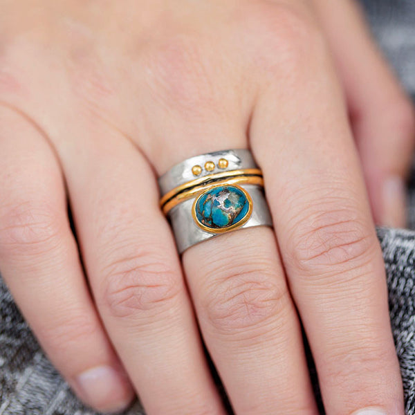 two tone stabilized turquoise ring