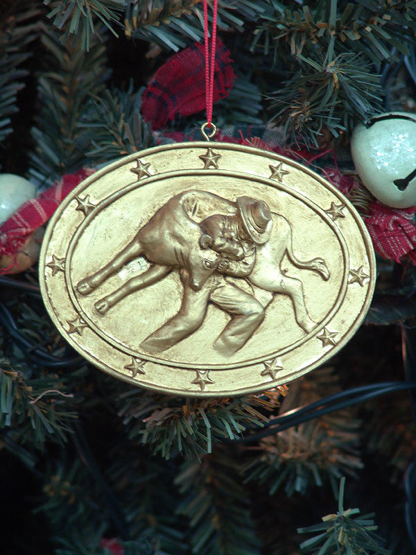 calf roping medallion christmas ornament