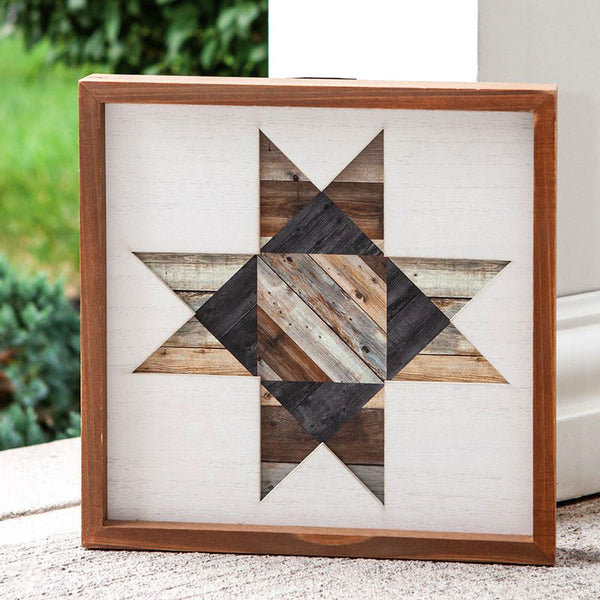 natural barn wood framed star quilting square