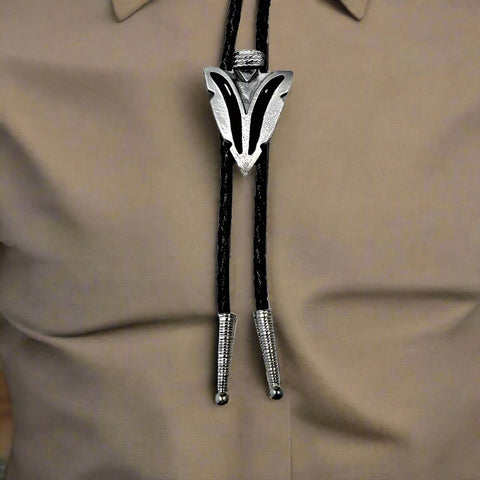 Black Enamel Arrowhead Bolo Tie