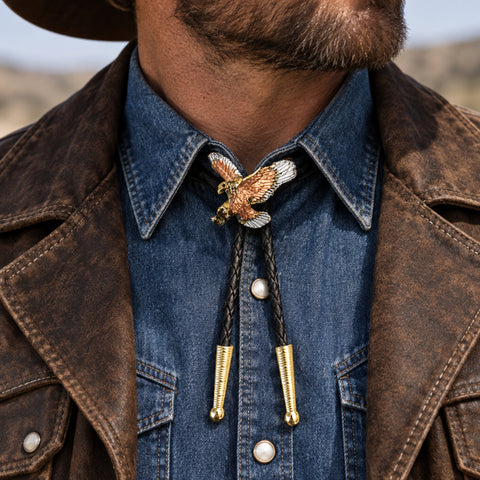 Tricolor Eagle In Flight Bolo Tie