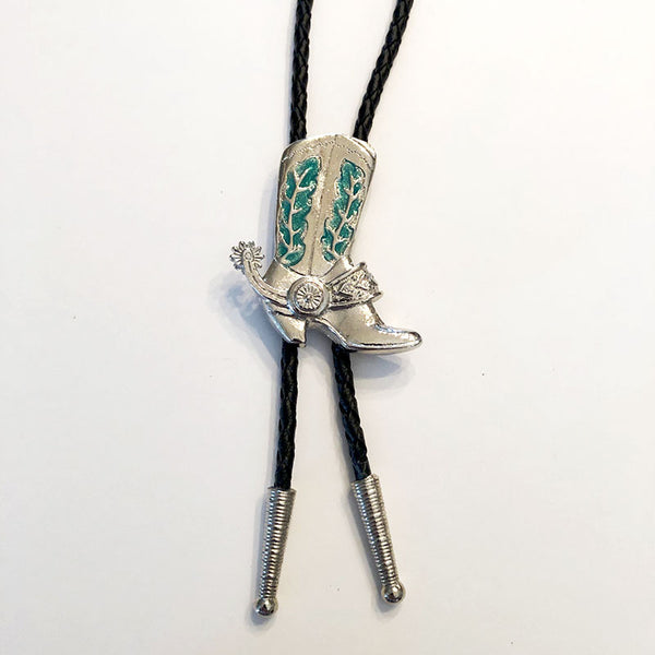 silver boot turquoise cactus bolo tie