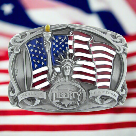 Flame Of Freedom Enamel Flag Belt Buckle
