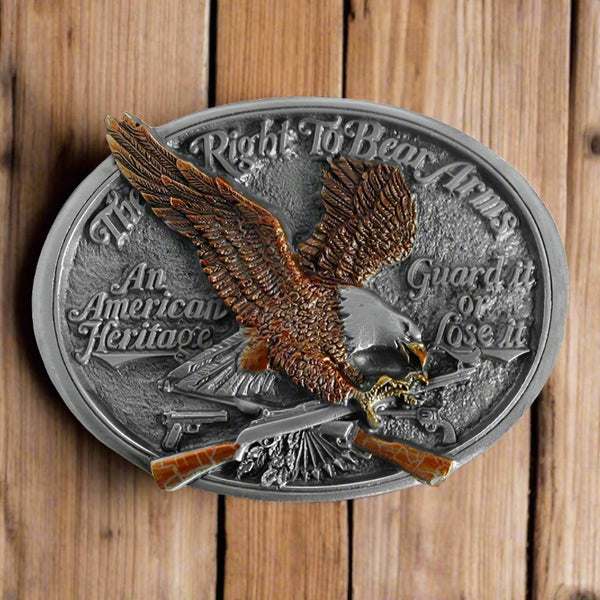 the right to bear arms eagle enamel belt buckle