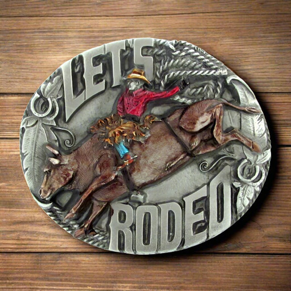 lets rodeo enamel bullrider belt buckle