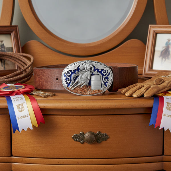 Ladies Barrel Racer Pewter & Enamel Belt Buckle BU-012-E | Buffalo ...