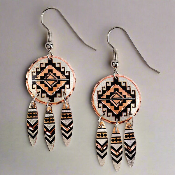 copper & silver southwest french wire earrings