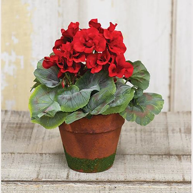 faux potted red geranium plant