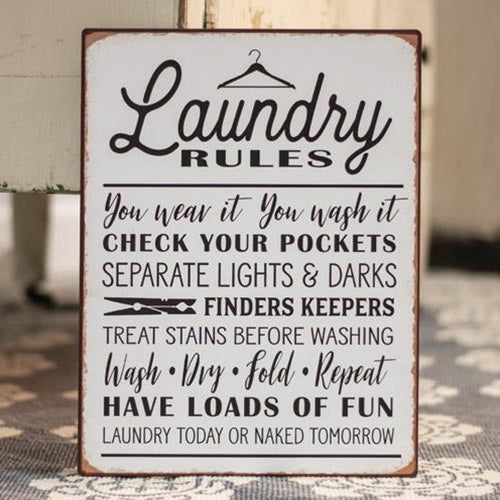 laundry rules distressed sign