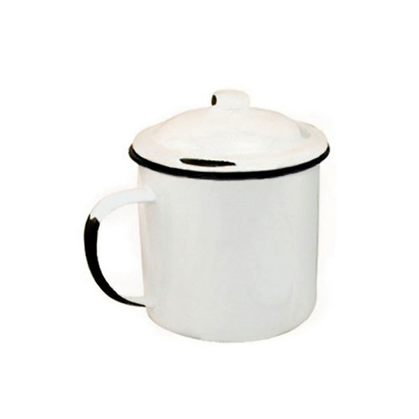 small baked enamel mug with lid