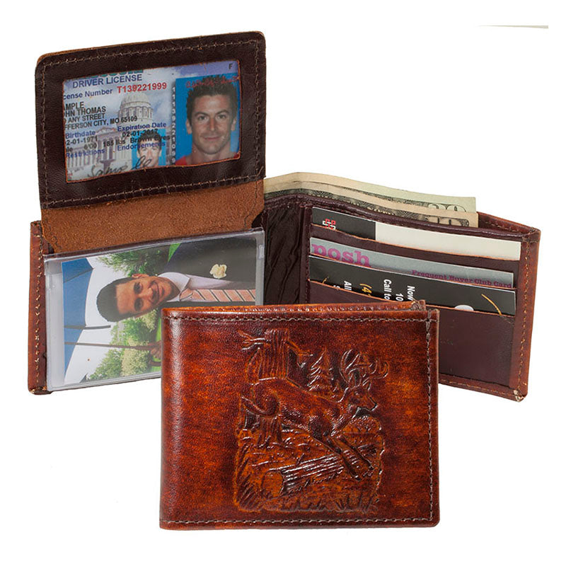 embossed deer genuine leather wallet